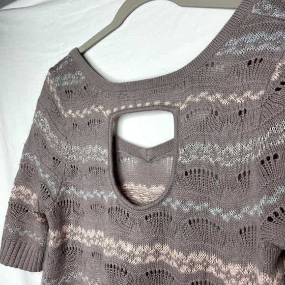 Free People Knit Sweater Size Small Grey Short Sleeve‎ Striped Top 3/4 Sleeves - Picture 11 of 12